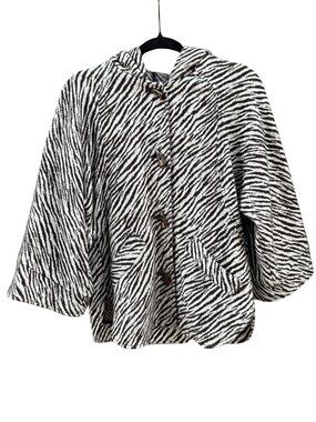 Etcetera Zebra Print Wool Blend Hooded Toggle Sweater Jacket Small